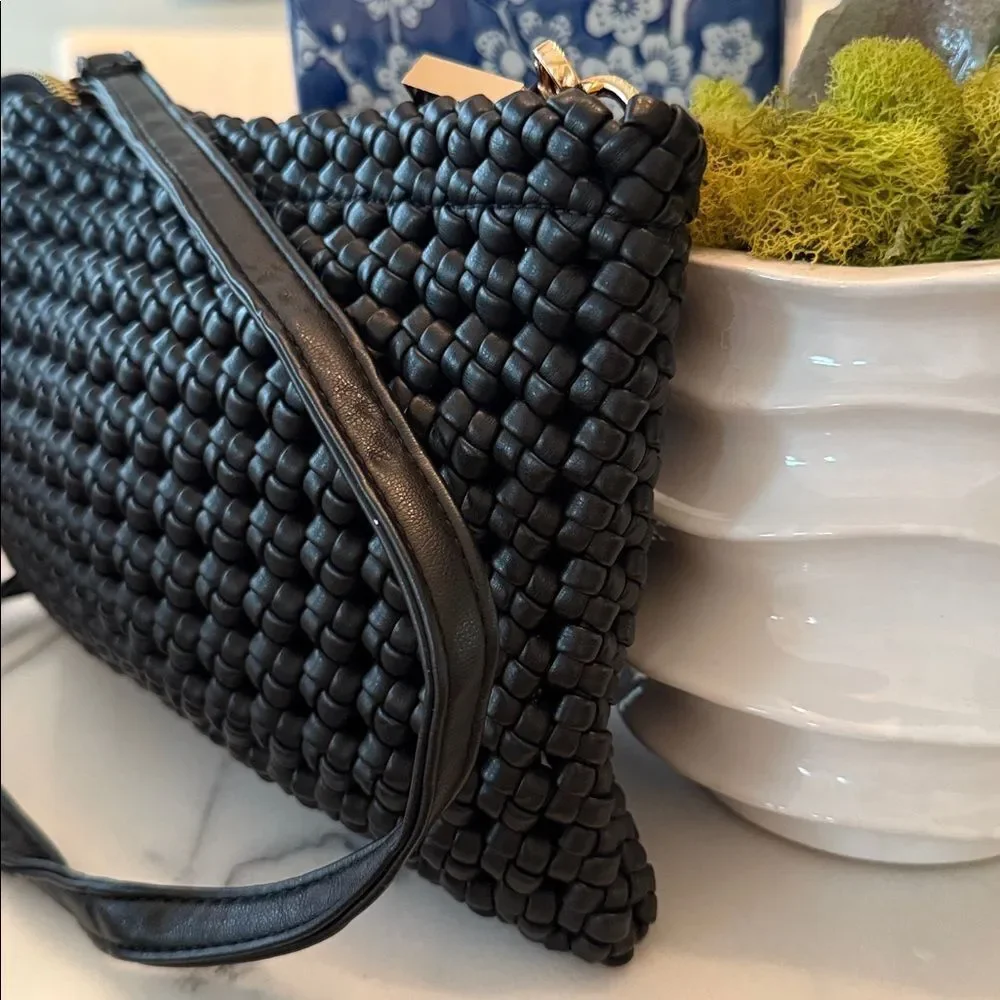Anthropologie The Kalani Woven Knot Clutch: Faux Leather Edition Black